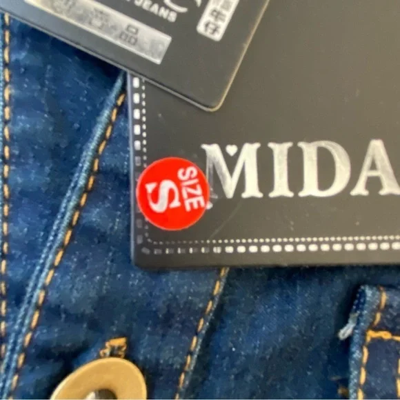 Mida denim mini dress lightweight distressed blue jeans button up closure small - Picture 8 of 16